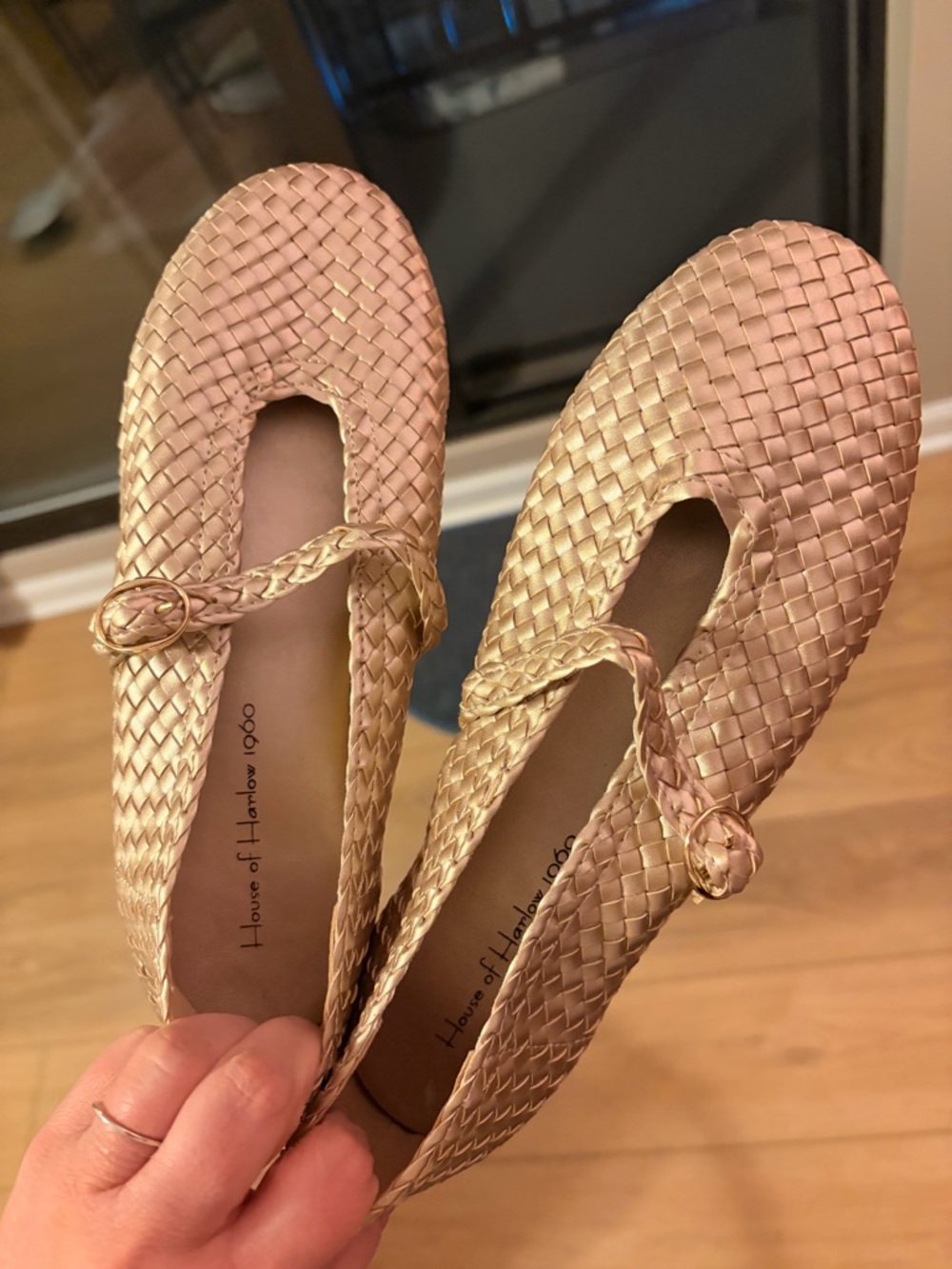 Woven Metallic Gold Mary Jane Flats
